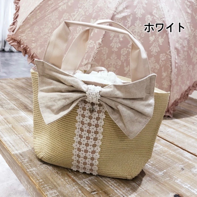 【メール便可】　プチフラワーリボンかごバッグ　【薔薇雑貨　ローズ雑貨　姫系雑貨　ミニバッグ　ハンドバッグ　リボンバッグ】