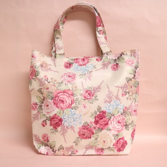 ローズトートバッグ　リング付き　【ショルダーバッグ　サブバッグ　お稽古バッグ　防水　薔薇雑貨　ローズ　バラ　可愛い　プリンセス】