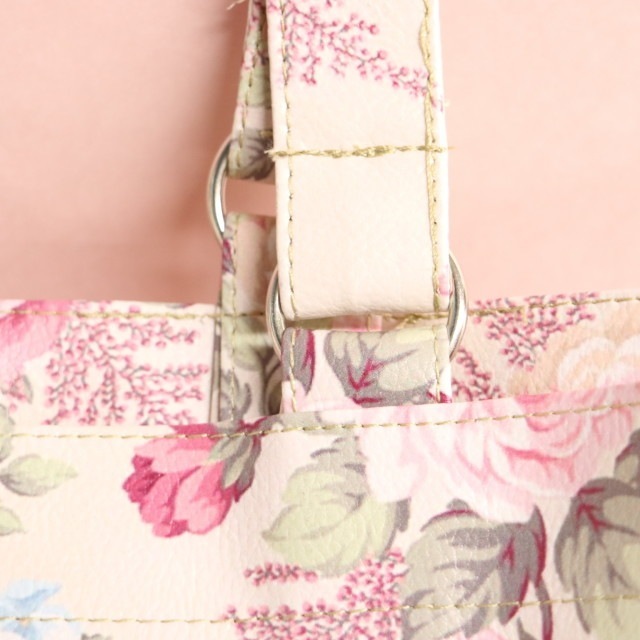 ローズトートバッグ　リング付き　【ショルダーバッグ　サブバッグ　お稽古バッグ　防水　薔薇雑貨　ローズ　バラ　可愛い　プリンセス】