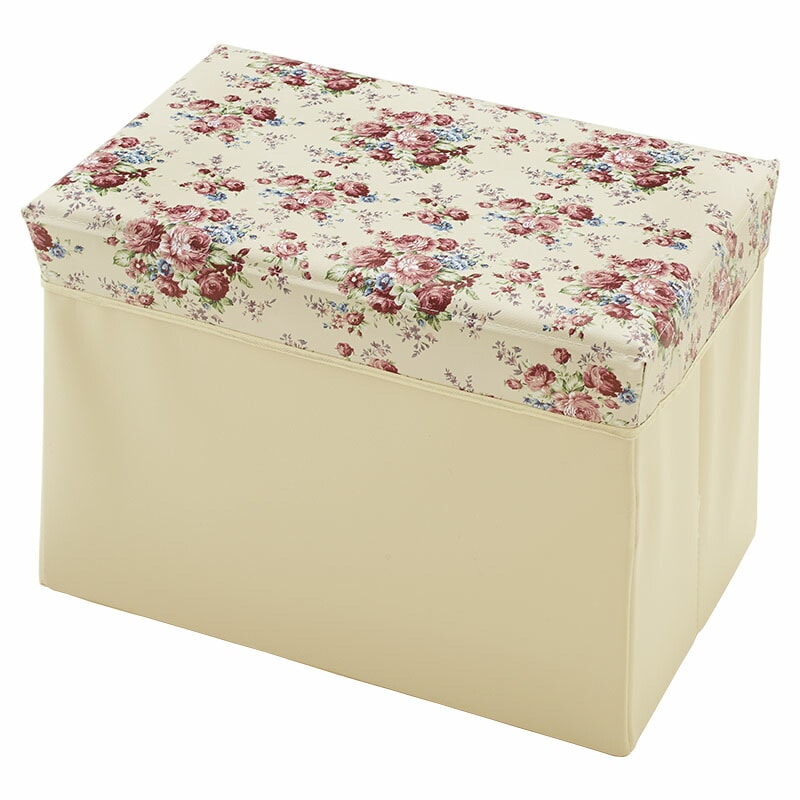PVC収納スツール　レクタングル（長方形）　マリー　【薔薇雑貨　花柄　収納ボックス　おもちゃ箱　お片付け　インテリア】