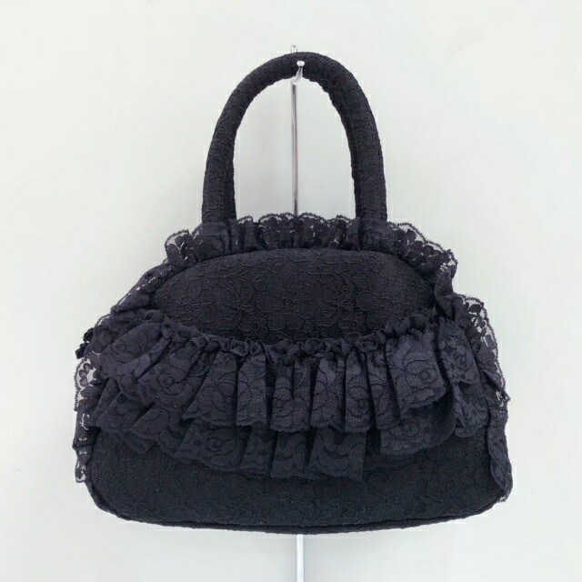 レースボストンバッグＳ　ブラック　【薔薇雑貨　姫系雑貨　ハンドバッグ　ロココ　ヴィクトリアン　クラシカル　プリンセス】