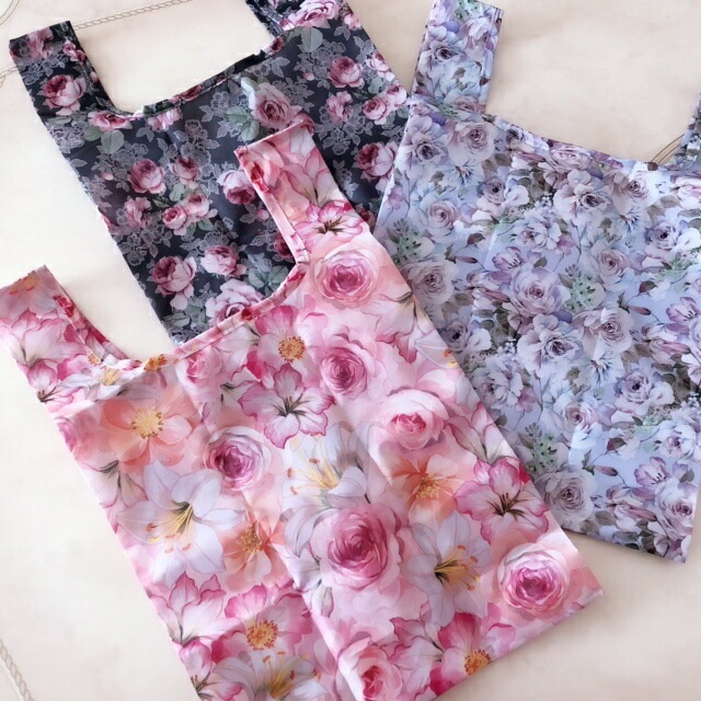 【メール便可】　コンビニエコバッグ　【薔薇雑貨　ローズ雑貨　花柄　サブバッグ　レジ袋　お買い物バッグ　ショッピングバッグ】