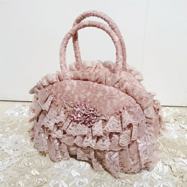 レースボストンバッグS　ピンク　【薔薇雑貨　姫系雑貨　ハンドバッグ　ロココ　ヴィクトリアン　クラシカル　プリンセス】