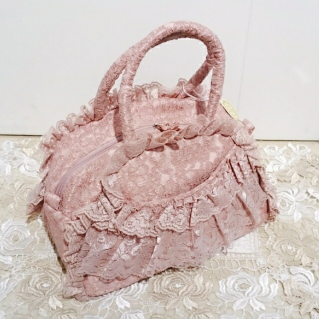 レースボストンバッグS　ピンク　【薔薇雑貨　姫系雑貨　ハンドバッグ　ロココ　ヴィクトリアン　クラシカル　プリンセス】