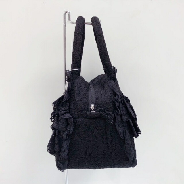 レースボストンバッグＭ　ブラック　【薔薇雑貨　姫系雑貨　ハンドバッグ　ロココ　ヴィクトリアン　クラシカル　プリンセス】