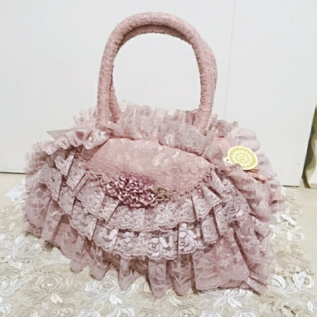 レースボストンバッグM　ピンク　【薔薇雑貨　姫系雑貨　ハンドバッグ　ロココ　ヴィクトリアン　クラシカル　プリンセス】
