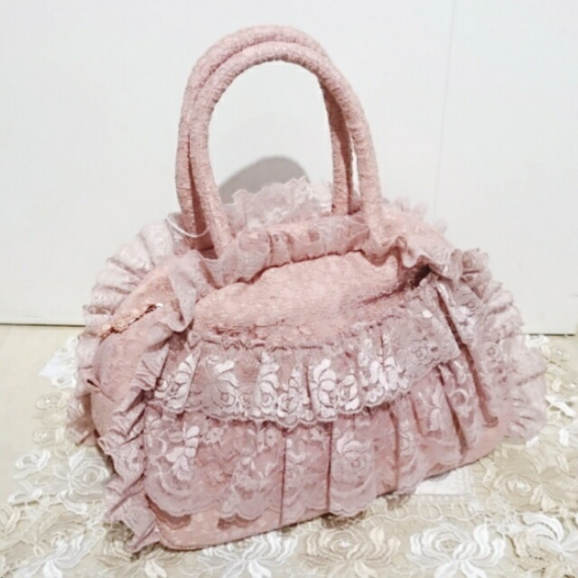 レースボストンバッグM　ピンク　【薔薇雑貨　姫系雑貨　ハンドバッグ　ロココ　ヴィクトリアン　クラシカル　プリンセス】