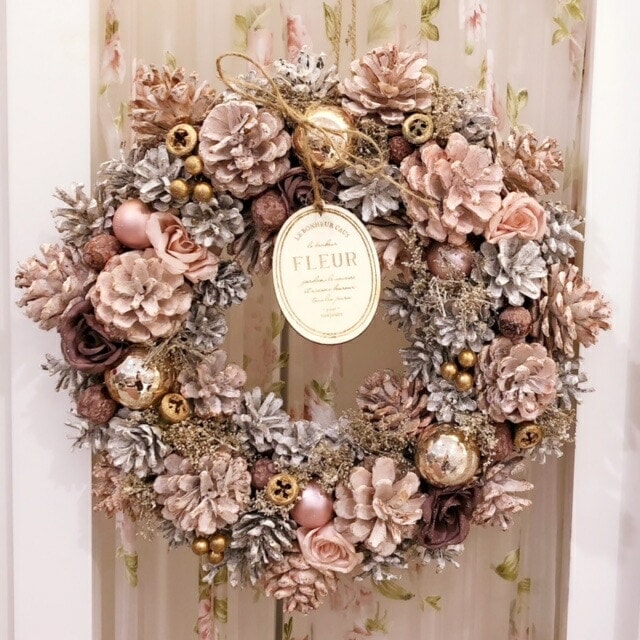 ナチュラルリースLサイズ ピンク 【薔薇雑貨 クリスマスリース