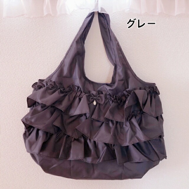 【メール便可】フリルエコバッグＳ　【薔薇雑貨　リボン　ロココ　プリンセス　サブバッグ　携帯バッグ　軽量　ショッピングバッグ　ポーチ】