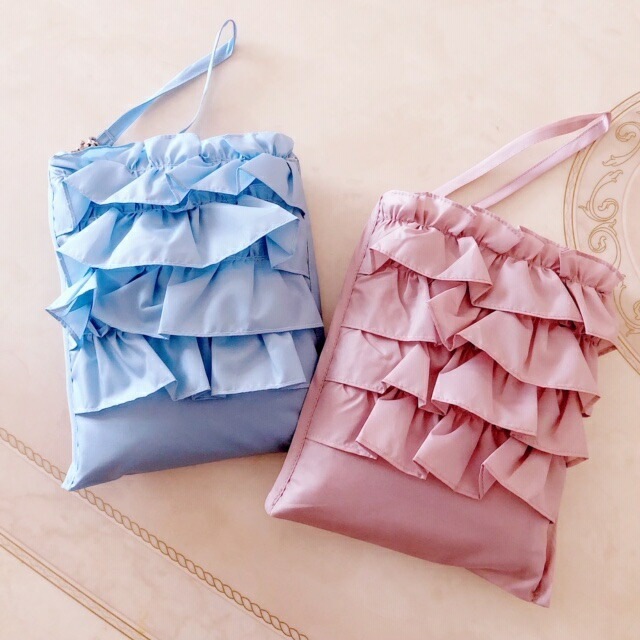 【メール便可】フリルエコバッグＬ　【薔薇雑貨　リボン　ロココ　プリンセス　サブバッグ　携帯バッグ　軽量　ショッピングバッグ　ポーチ】