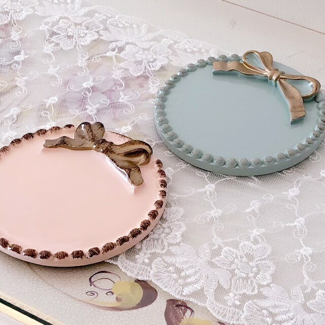 リボンコースター　プリンセスライン　【薔薇雑貨　ローズ雑貨　シャビーシック　トレイ　お盆　小物入れ　フレンチ　ロココ　カトラリーケース】