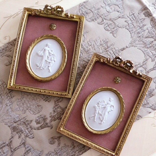 クラシック壁掛け　【薔薇雑貨　インテリア雑貨　額　ローズ　ロココ　天使　エンジェル　カメオ】