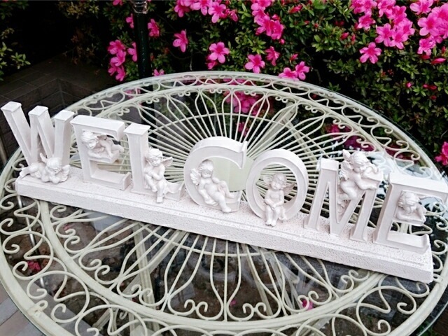 天使のウェルカム ガーデニングレジン 【薔薇雑貨 天使雑貨 天使 プリンセス ロココ 置物 エクステリア お祝い プレゼント 玄関】