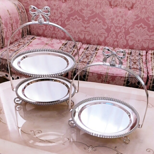 プリンセスリボン ディスプレイスタンド2段 【薔薇雑貨 ケーキ