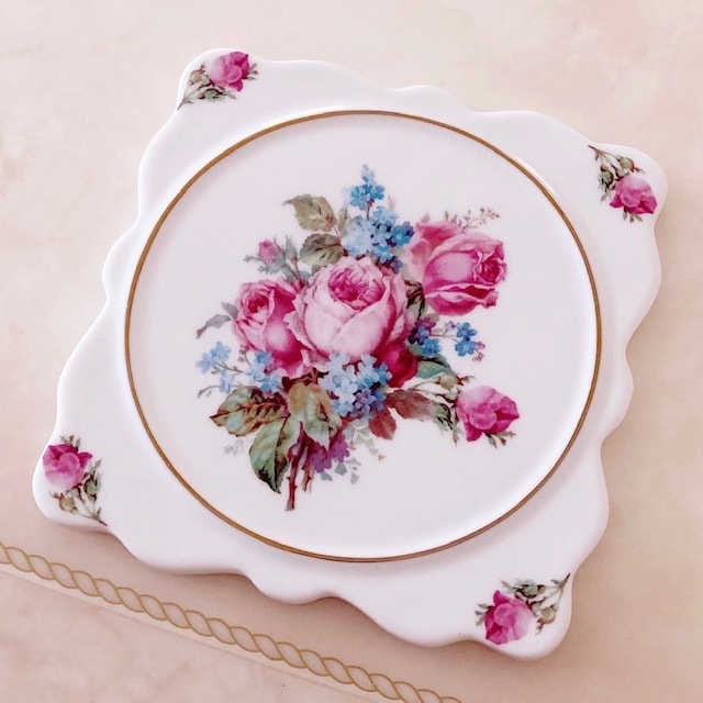 鍋敷き　薔薇　陶器製 パンマット（陶器製鍋敷き） 【薔薇雑貨 ローズ雑貨 キッチン雑貨 耐熱