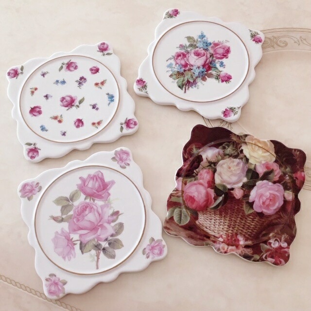 パンマット（陶器製鍋敷き） 【薔薇雑貨 ローズ雑貨 キッチン雑貨 耐熱