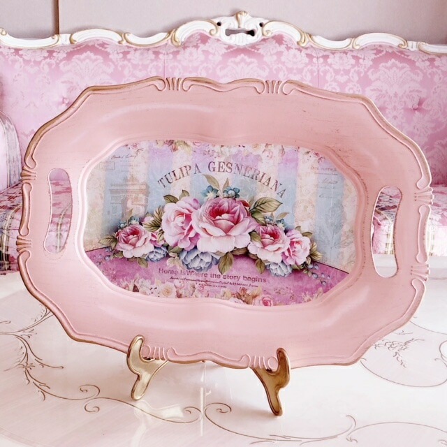 レフトン ハンド モチーフ トレー ローズ アンティーク インテリア ピンク 小物トレー(ピンク) かわいい、こだわりの逸品、リフォーム