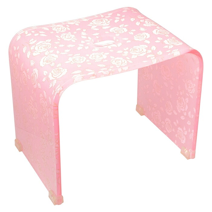 アクリルバスチェアL　スウィートピンクローズ　【薔薇雑貨　ローズ雑貨　お風呂　バスグッズ　サニタリーグッズ　花柄　お風呂用椅子】