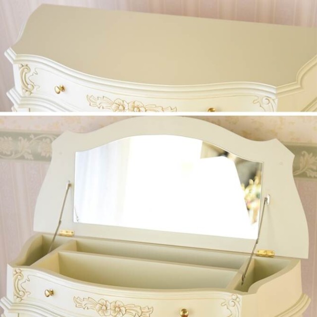 【特別セール】　コンソールドレッサー＆スツールセット　ホワイト　【薔薇雑貨　ロココ調家具　ホワイト家具　ミラー　デスク　鏡台】