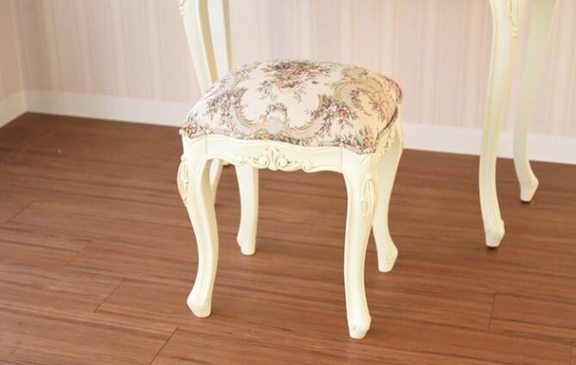 【特別セール】　コンソールドレッサー＆スツールセット　ホワイト　【薔薇雑貨　ロココ調家具　ホワイト家具　ミラー　デスク　鏡台】