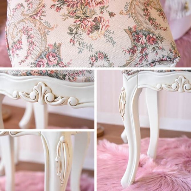 【特別セール】　コンソールドレッサー＆スツールセット　ホワイト　【薔薇雑貨　ロココ調家具　ホワイト家具　ミラー　デスク　鏡台】