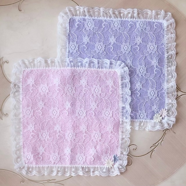 【メール便可】　レース重ねタオルハンカチ　日本製　【薔薇雑貨　ローズ雑貨　タオル　レースハンカチ　花柄　ギフト　プレゼント】