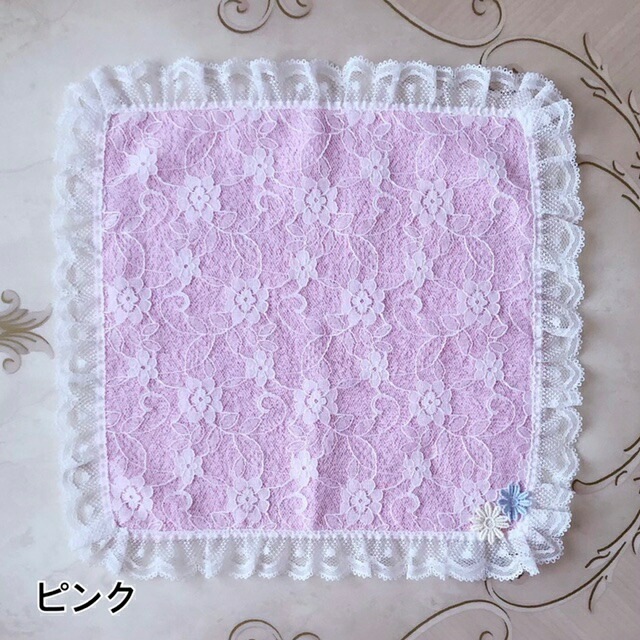【メール便可】　レース重ねタオルハンカチ　日本製　【薔薇雑貨　ローズ雑貨　タオル　レースハンカチ　花柄　ギフト　プレゼント】