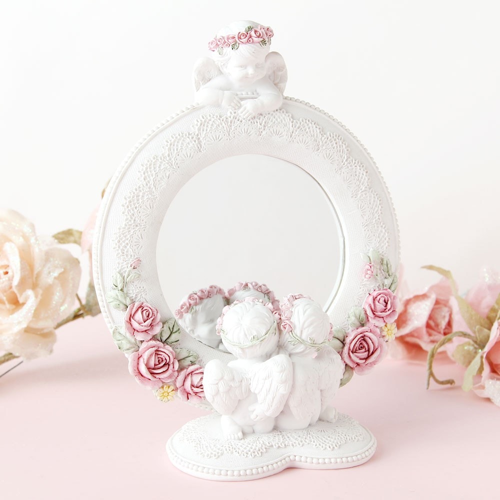 エンジェルミラー 　【天使雑貨　エンジェル雑貨　エンゼル雑貨　置物　鏡　スタンドミラー　プレゼント　贈答】