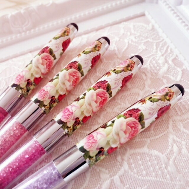 【メール便可】ローズボールペン　【薔薇雑貨　花柄　キラキラ小物　文房具　ステーショナリー　タッチペン　プレゼント　ギフト】