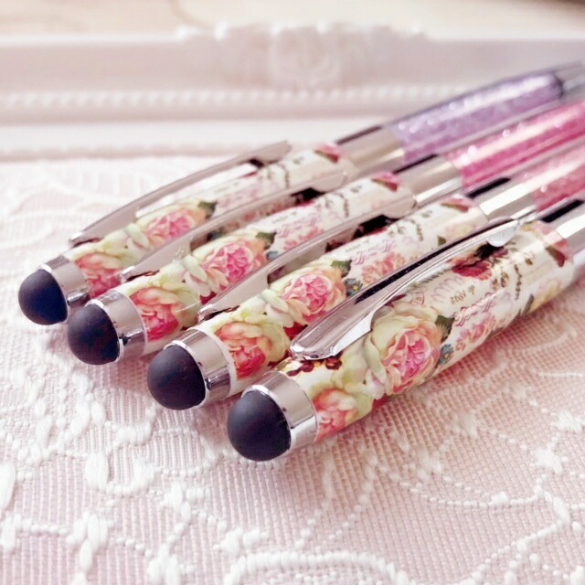 【メール便可】ローズボールペン　【薔薇雑貨　花柄　キラキラ小物　文房具　ステーショナリー　タッチペン　プレゼント　ギフト】