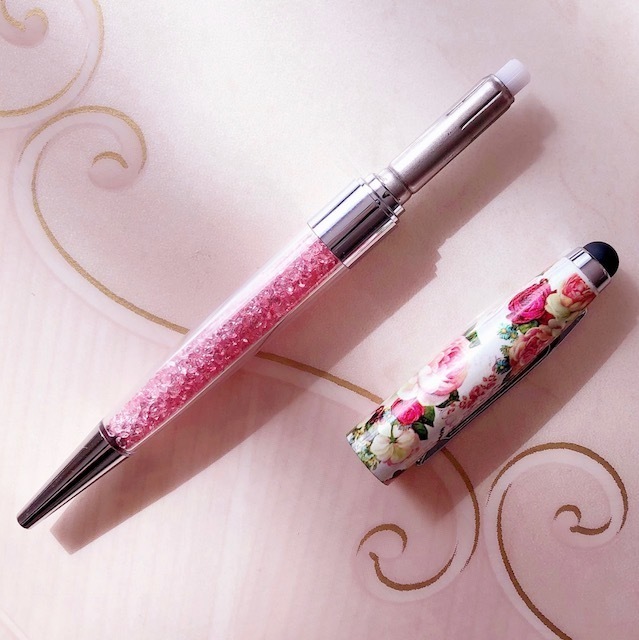 【メール便可】ローズボールペン　【薔薇雑貨　花柄　キラキラ小物　文房具　ステーショナリー　タッチペン　プレゼント　ギフト】
