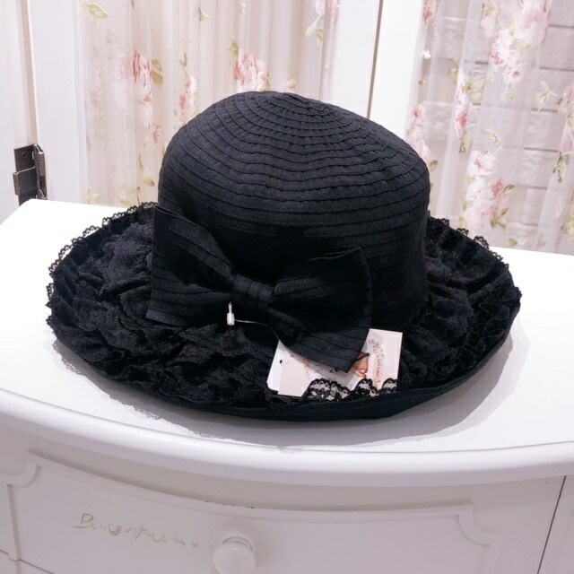 レースフリルコンパクトハット　ブラック　【薔薇雑貨　ローズ　UV対策　帽子　紫外線対策　ぼうし】