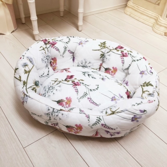 ボタニカル柄ペットベッド 【薔薇雑貨 ローズ雑貨 クッション キルト 花柄 ペット用品 ペットグッズ 犬猫用品 ベッド マット】