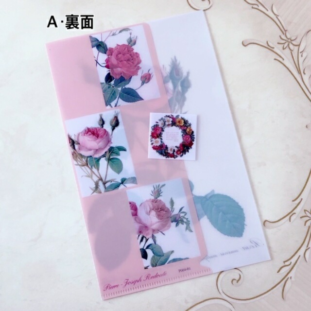 【メール便可】　日本製　ルドゥーテ　ミニクリアファイル　【薔薇雑貨　ローズ雑貨　文房具　ステーショナリー　書類整理　クリアケース】