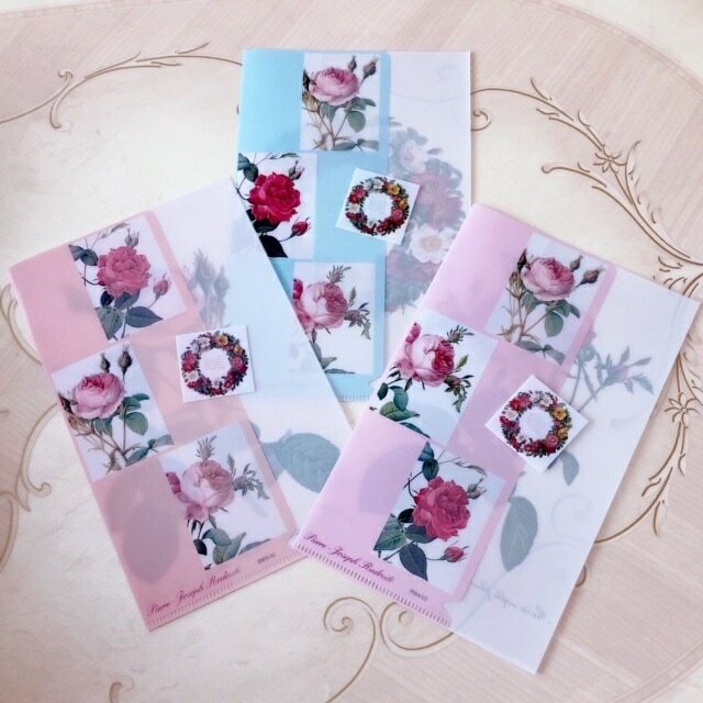 【メール便可】　日本製　ルドゥーテ　ミニクリアファイル　【薔薇雑貨　ローズ雑貨　文房具　ステーショナリー　書類整理　クリアケース】