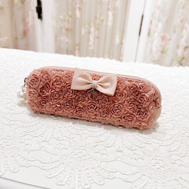 【メール便可】　ミニローズペンケース　ピンク　【薔薇雑貨　ローズ雑貨　姫系雑貨　筆箱　プリンセス　ロココ　ポーチ　ギフト】