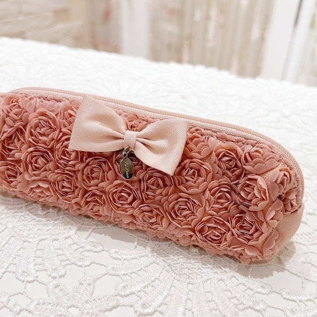 【メール便可】　ミニローズペンケース　ピンク　【薔薇雑貨　ローズ雑貨　姫系雑貨　筆箱　プリンセス　ロココ　ポーチ　ギフト】