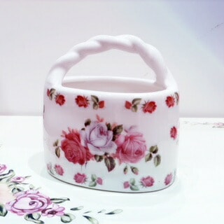 バスケット　イングランドローズ　【薔薇雑貨　ローズ雑貨　陶器　ロイヤルアーデン　小物入れ　カトラリー入れ　ボーンチャイナ】