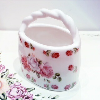 バスケット　イングランドローズ　【薔薇雑貨　ローズ雑貨　陶器　ロイヤルアーデン　小物入れ　カトラリー入れ　ボーンチャイナ】
