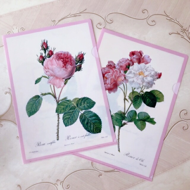 【メール便可】　日本製　ルドゥーテ　A4クリアファイル　【薔薇雑貨　ローズ雑貨　文房具　ステーショナリー　書類整理　クリアケース】