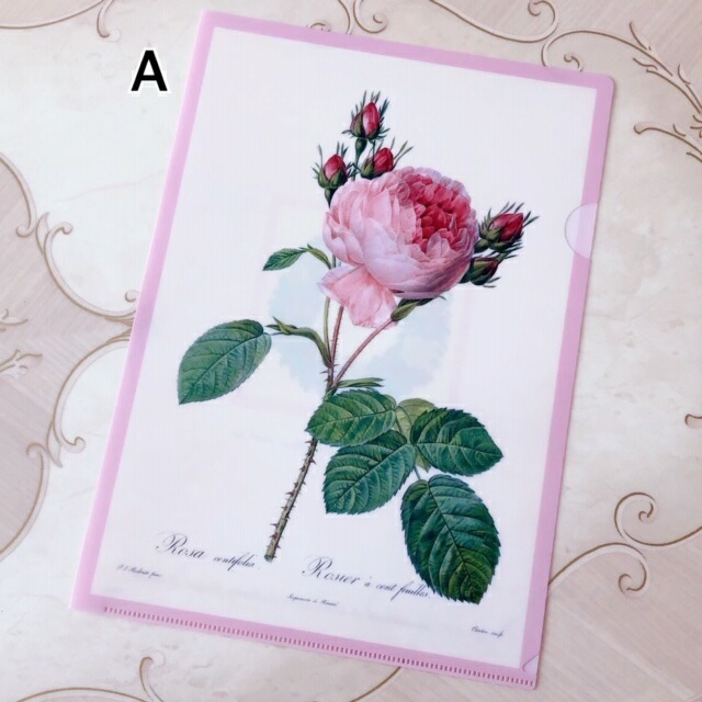 【メール便可】　日本製　ルドゥーテ　A4クリアファイル　【薔薇雑貨　ローズ雑貨　文房具　ステーショナリー　書類整理　クリアケース】