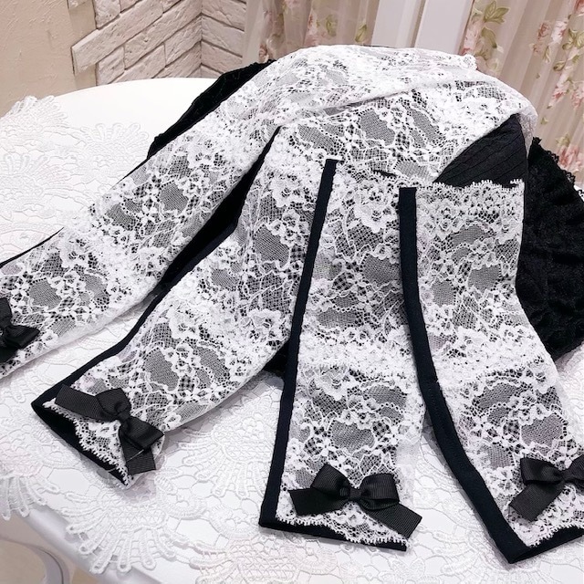 【メール便可】　プリンセスリボンUV手袋　ショート　ブラック　【薔薇雑貨　グローブ　アクセサリー　紫外線対策　ローズ　レース　リボン】