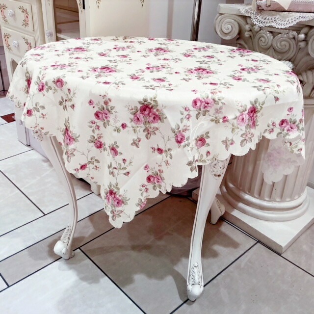 【メール便可】ローズ柄テーブルクロス（９０×９０センチ）　撥水加工　【薔薇雑貨　花柄　トップクロス　テーブルセンター　ランチョンマット　テーブルウェア】