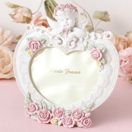 エンジェルハート型フォトフレーム　【天使雑貨　エンジェル雑貨　エンゼル雑貨　ローズ　薔薇　プリンセス　写真立て　お祝い　ギフト】