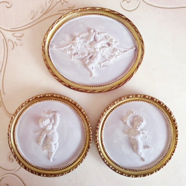 クラシック壁掛け　オーバル　【薔薇雑貨　インテリア雑貨　額　ローズ　ロココ　天使　エンジェル　カメオ】