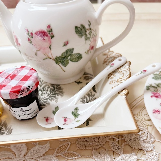 ルドゥーテ　ティースプーン　日本製　【薔薇雑貨　ローズ雑貨　テーブルウェア　カトラリー　スプーン　陶器　食器　ギフト】