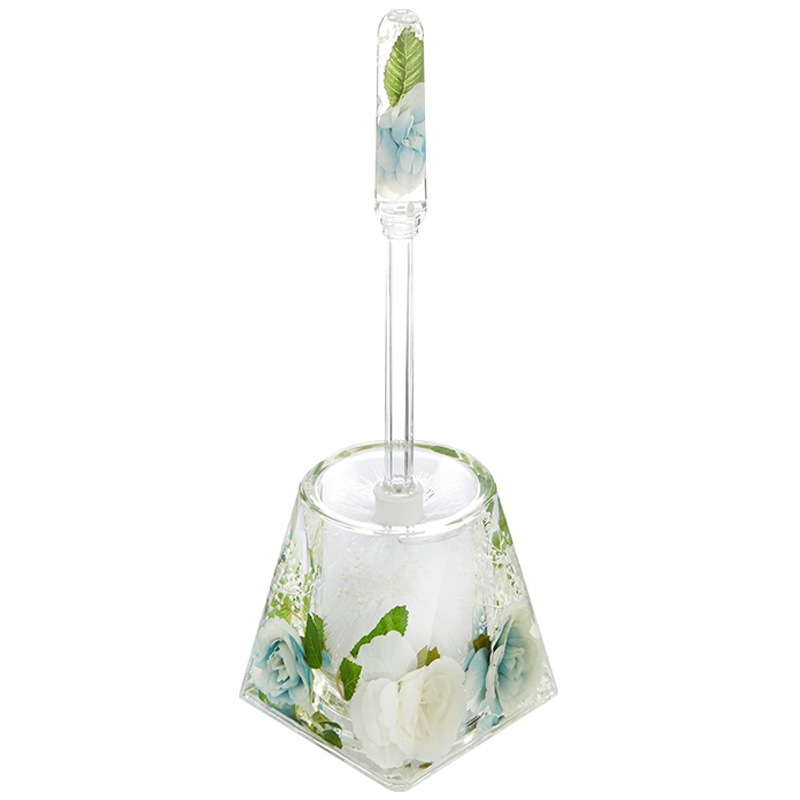 アクリルフラワー トイレブラシセット ホワイト&ブルー 【薔薇雑貨 胡蝶蘭 オーキッド サニタリーグッズ 水中花 造花 トイレタリー】