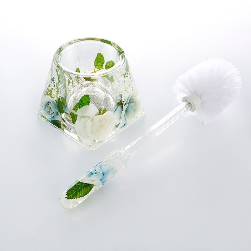 アクリルフラワー トイレブラシセット ホワイト&ブルー 【薔薇雑貨 胡蝶蘭 オーキッド サニタリーグッズ 水中花 造花 トイレタリー】