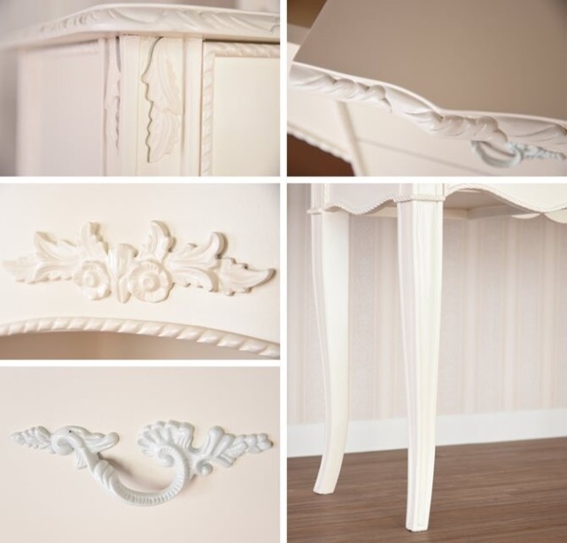 【特別セール】　アンティーク調ロココドレッサー 　【薔薇雑貨　姫系雑貨　ロココ調家具　ホワイト家具　ミラー　デスク　鏡台】