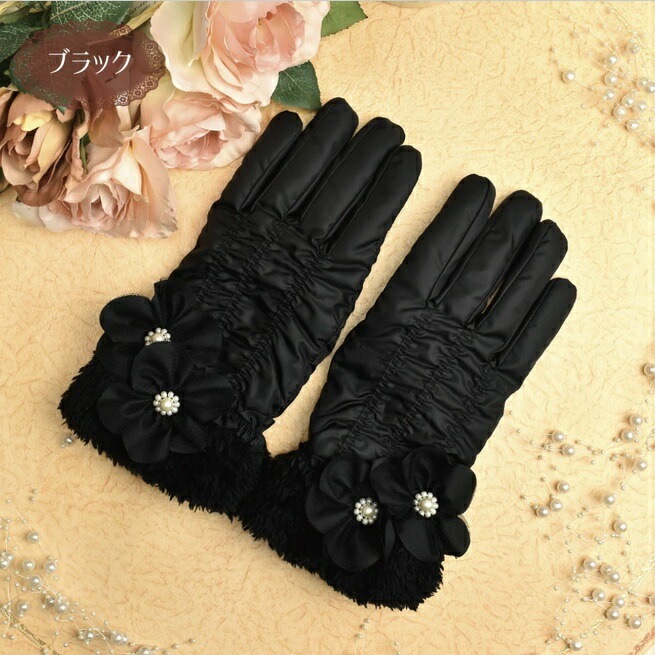 【メール便可】　ラユール中綿手袋　【薔薇雑貨　グローブ　アクセサリー　防寒対策　冬小物　ローズ　レース　リボン】
